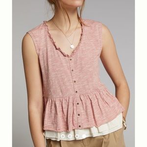 NWT Anthropologie Pilcro Chrissy Babydoll Top Striped Lace Rose Red M Medium